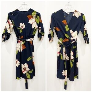 Monteau Faux Wrap Button Front Floral Dress Navy S